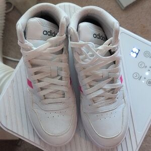 Adidas White Sneakers with Pink Highlights